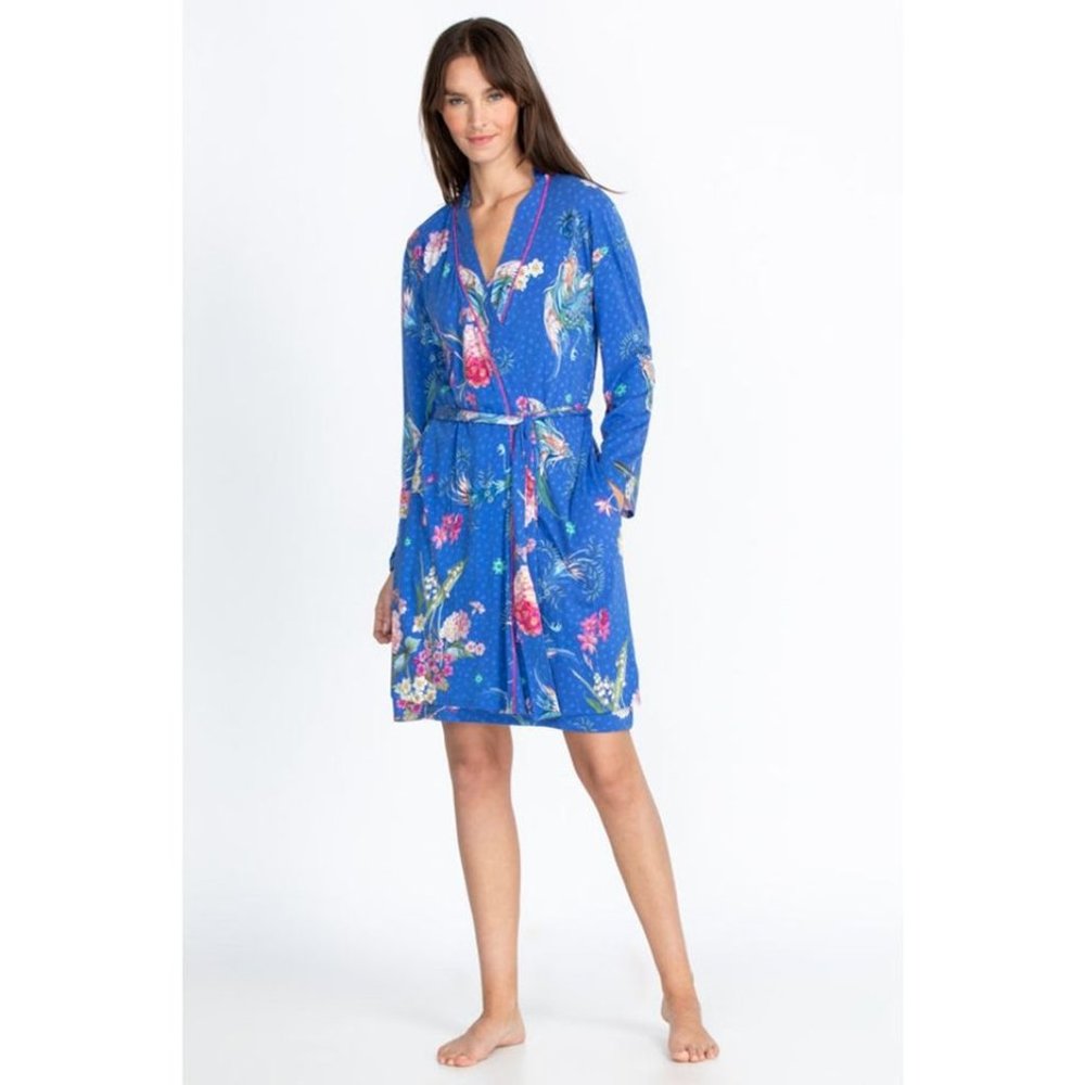 Johnny Was Revive Blue Floral Long Sleeve Sleep Wear Robe Home Lounge Flower New